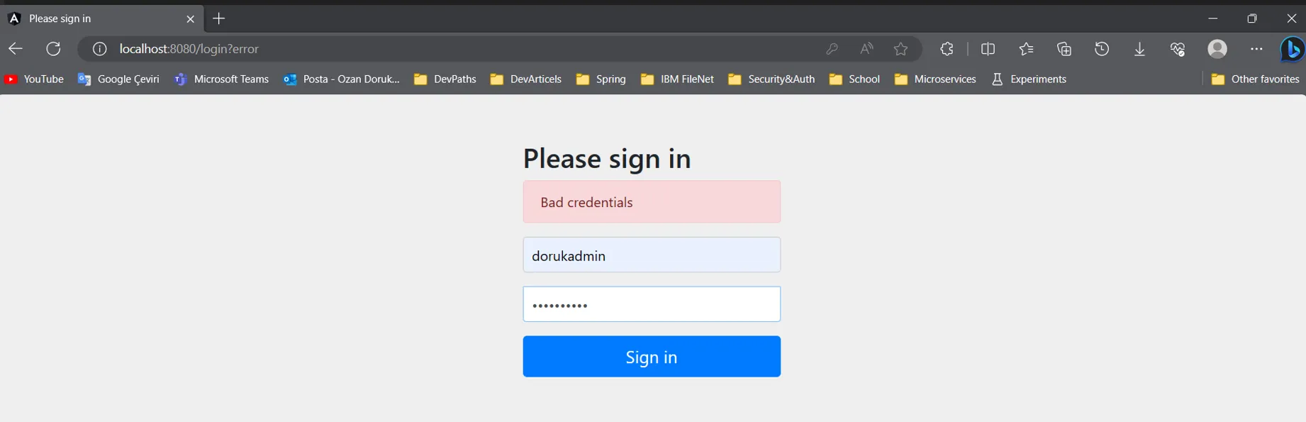 Login page